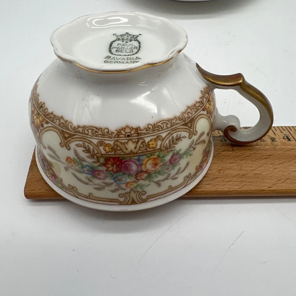 Paul Muller Selb‎ Bavaria Meadowbrook Two Tea Cup Saucer Sets Floral Gold Trim